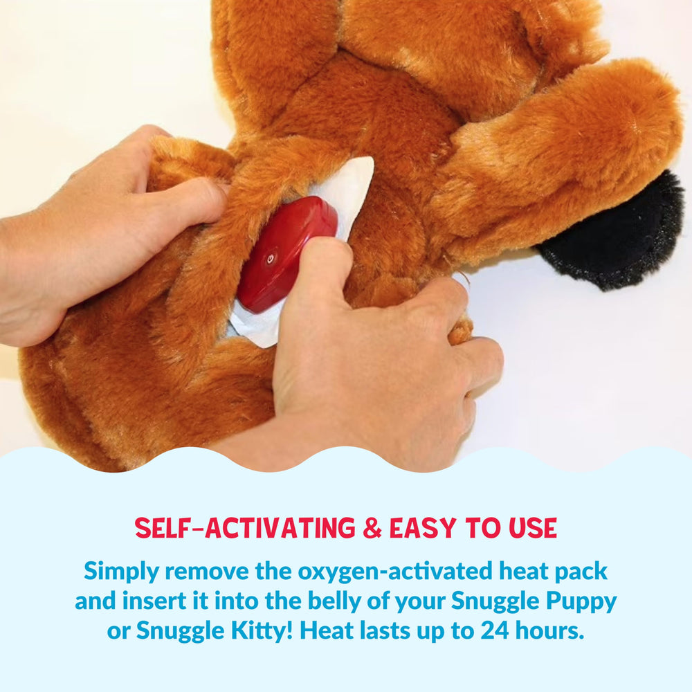 Snuggle Puppy pack chauffant inséré dans peluche pour confort immédiat