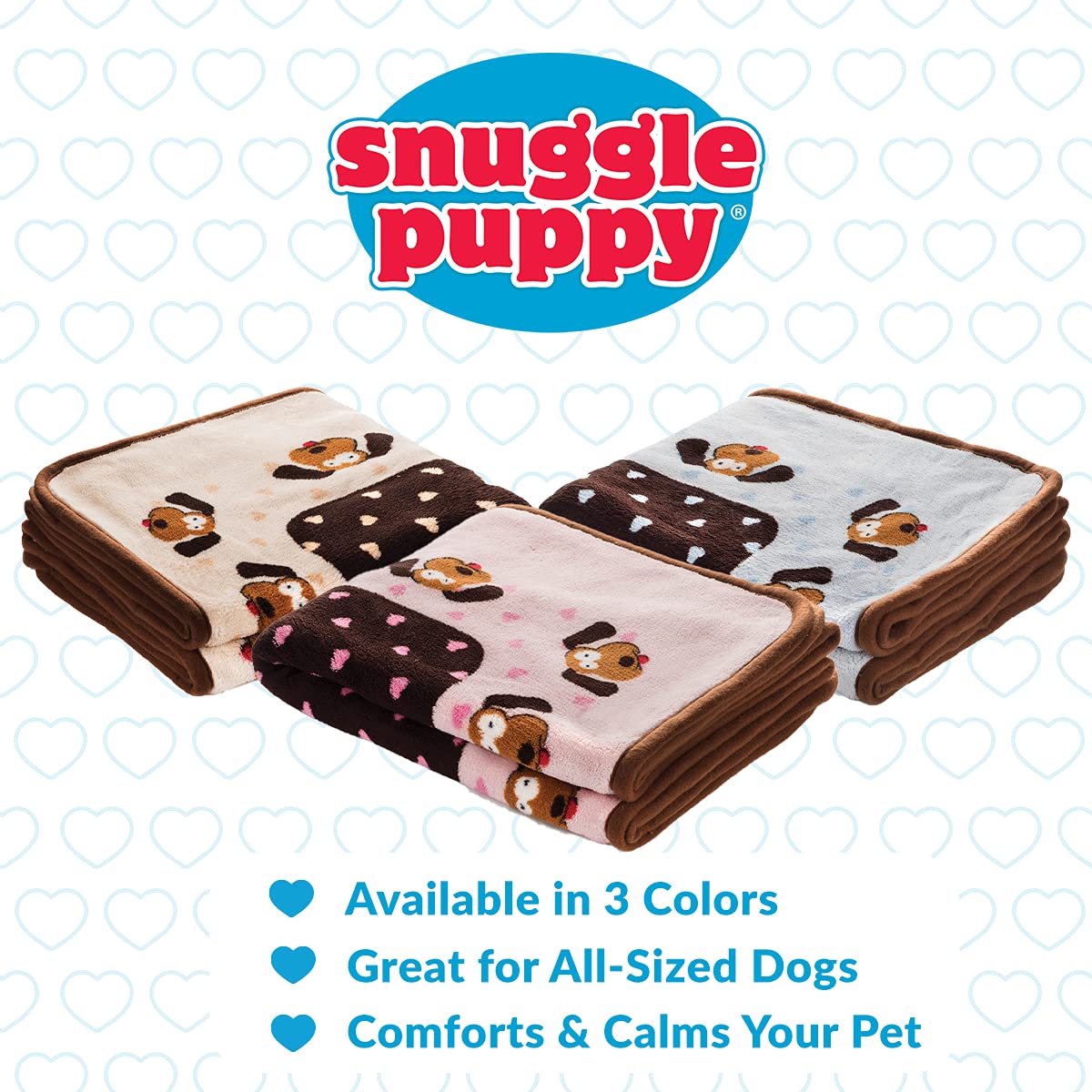 Snuggle Puppy comparaison de taille avec livre montrant l’échelle 48 x 30 in pour choisir la bonne couverture