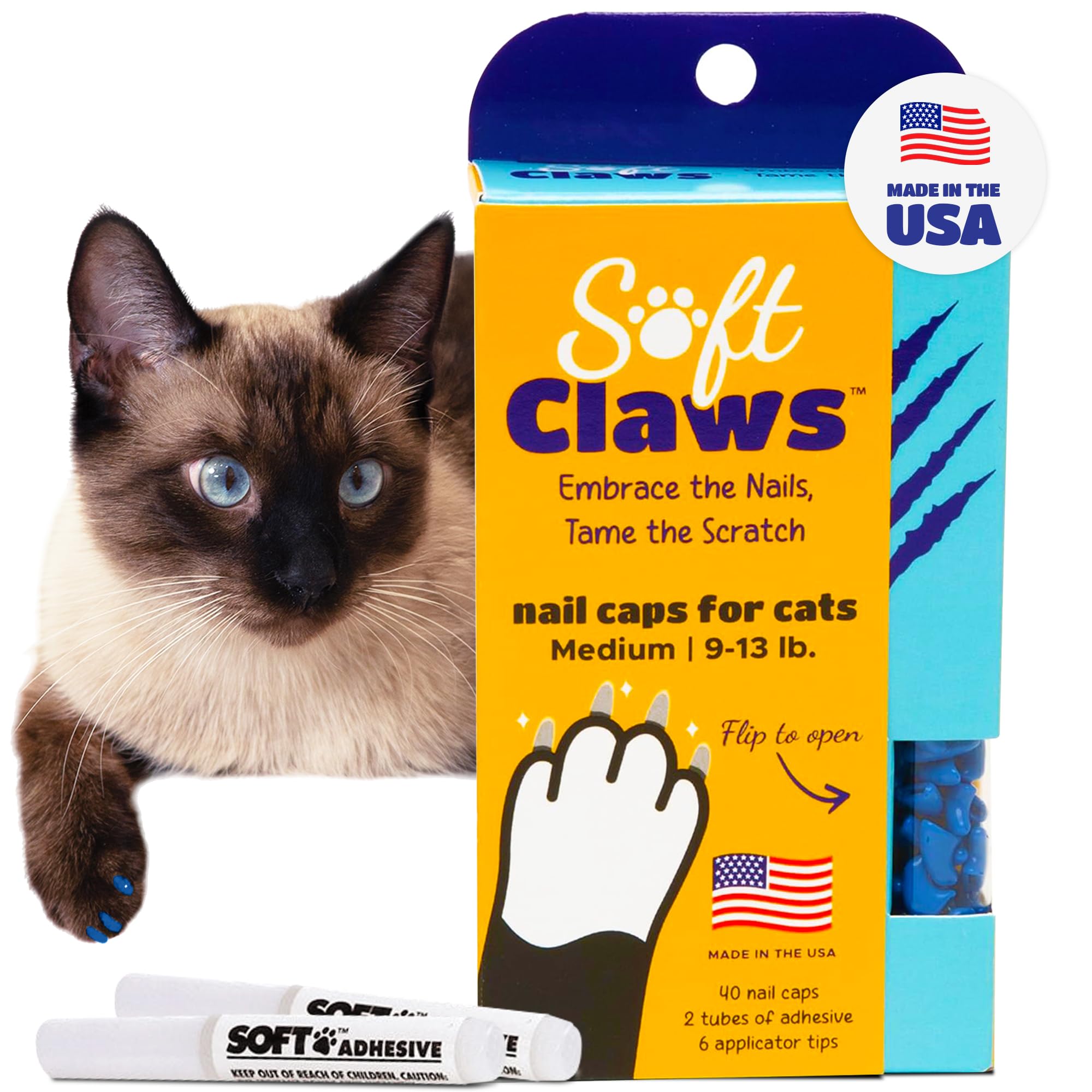 Soft Claws emballage avant montrant kit bleu et bénéfice protection mobilier