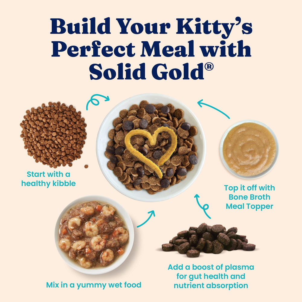 Solid Gold scène repas chat appréciant le topper pour plus d’appétence