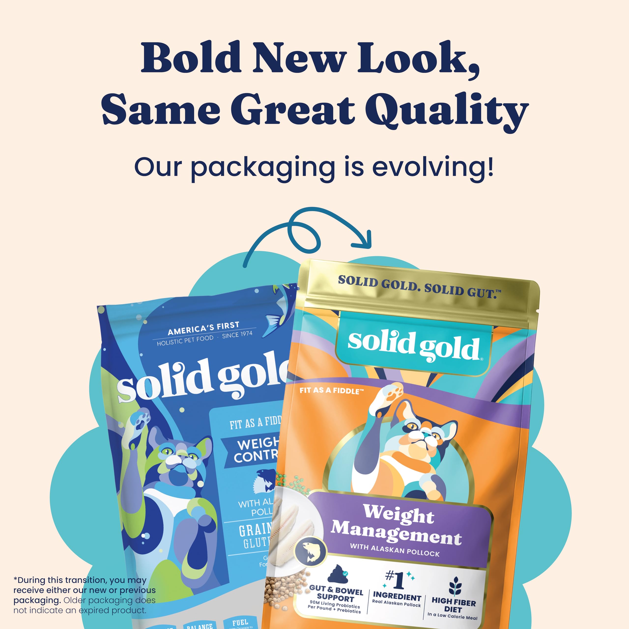 Solid Gold chat mangeant croquettes, favorise contrôle du poids