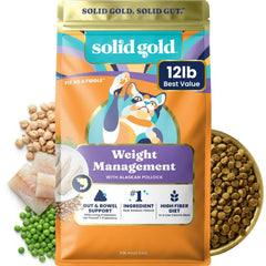 Solid Gold paquet avant montrant recette Alaskan Pollock et bénéfice minceur