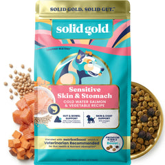 Solid Gold emballage face montrant la recette saumon sans céréales bénéfice digestif