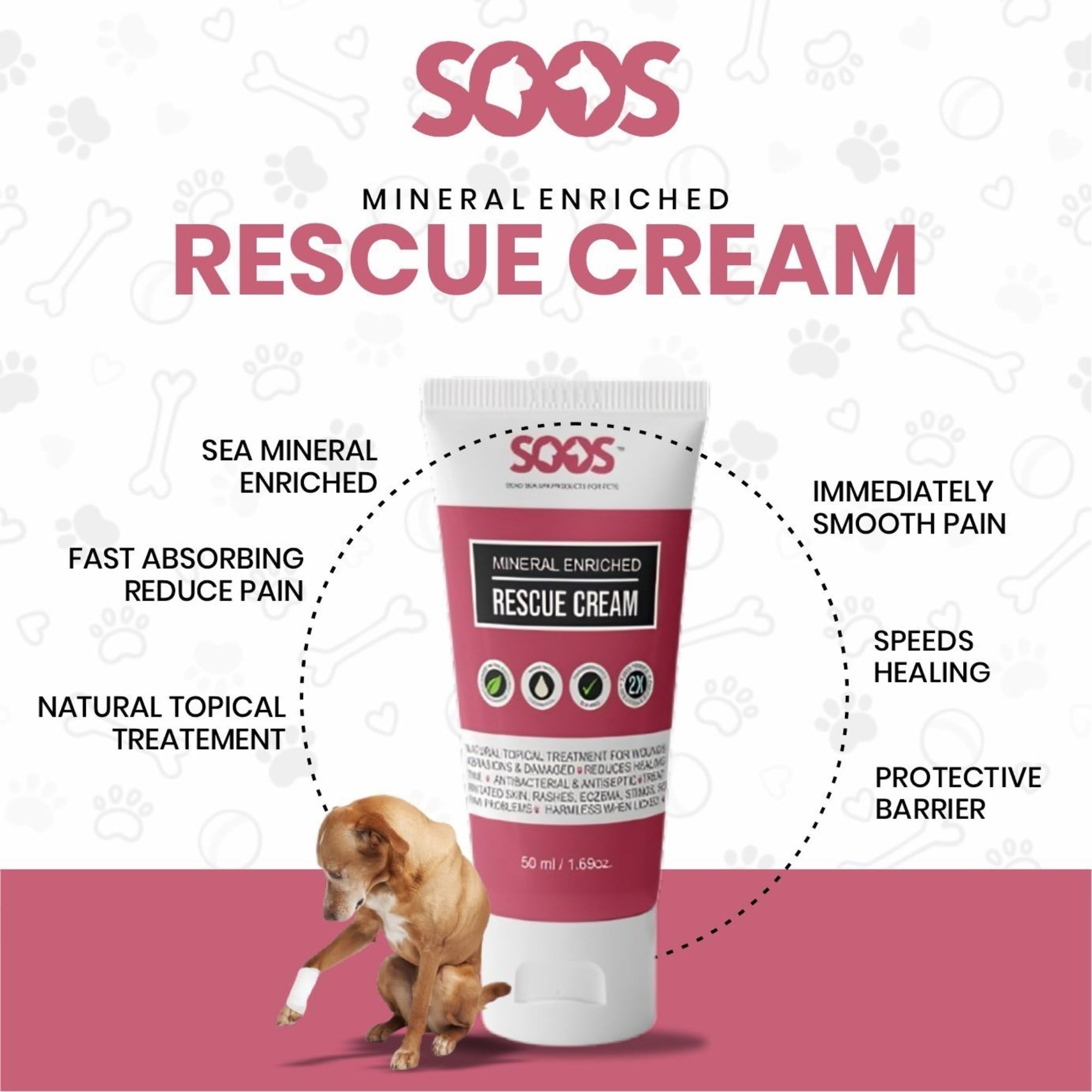 SOOS application sur patte de chien offrant apaisement et protection