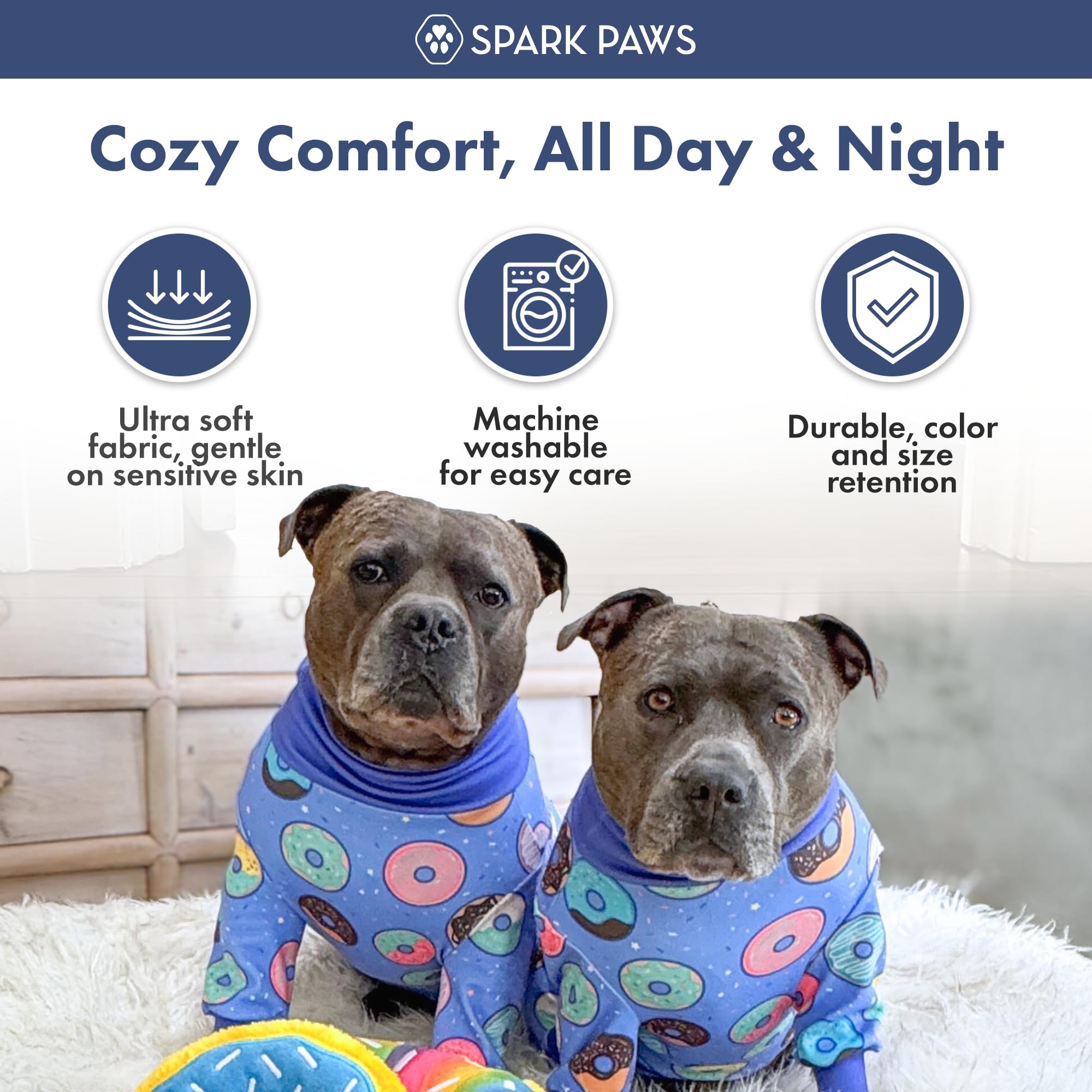 Spark Paws chien portant le pyjama pour nuits calmes et sécurisées