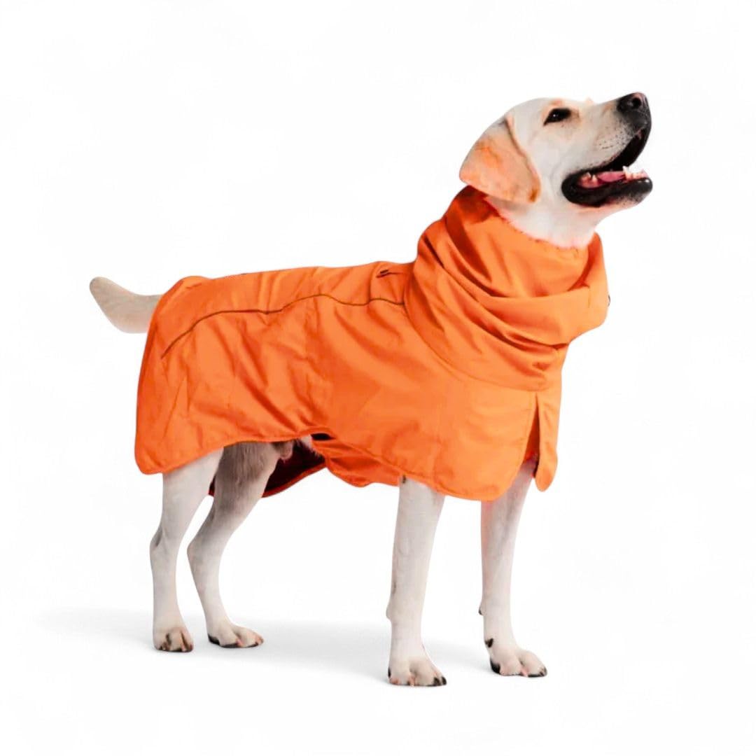 Spark Paws vue avant avec capuche protégeant chien de la pluie offrant confort