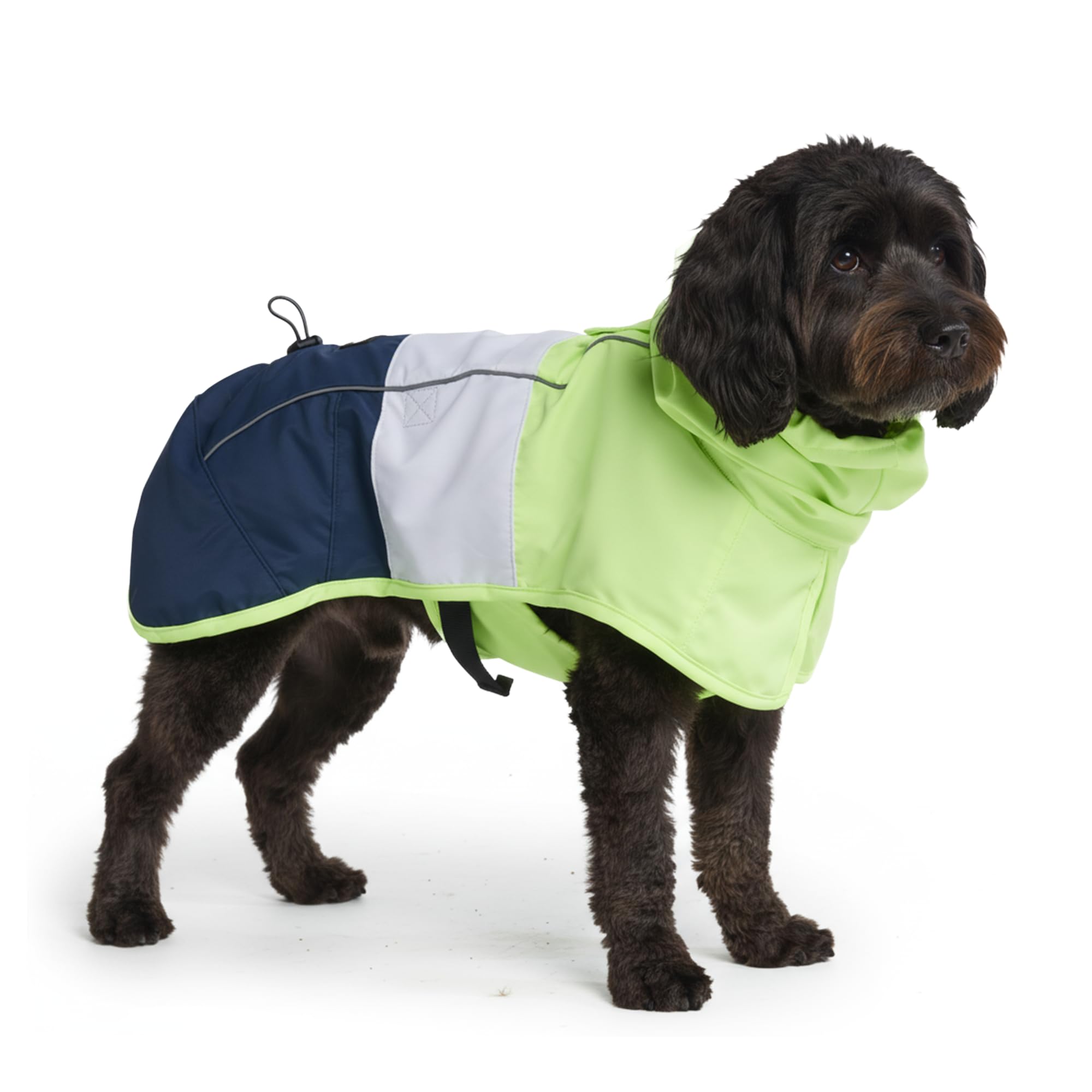 Spark Paws vue face du manteau montrant couverture totale et capuche pour protection