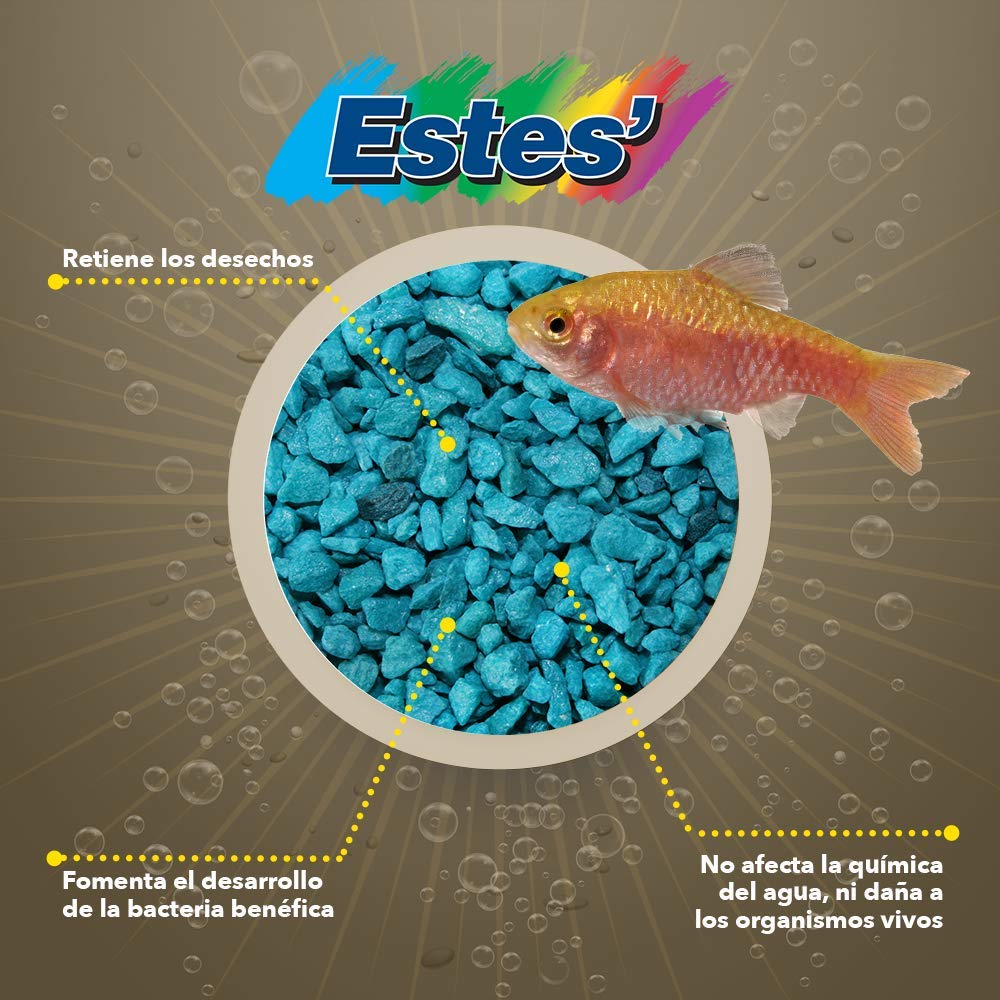 Spectrastone gravier turquoise dans aquarium en usage, améliore décor