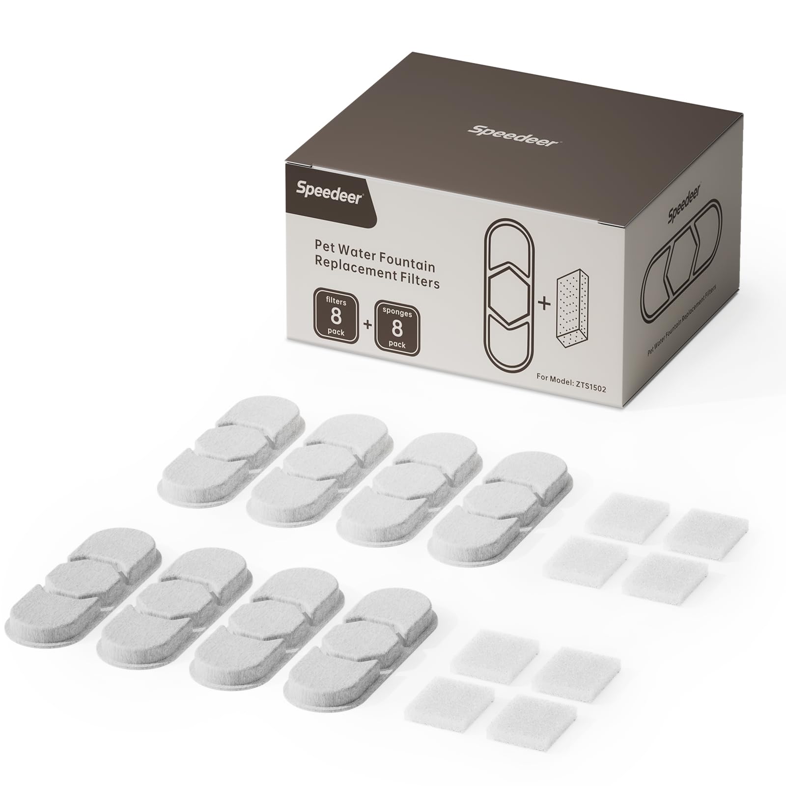 Speedeer emballage officiel montrant 8 filtres et 8 éponges, assure hygiène