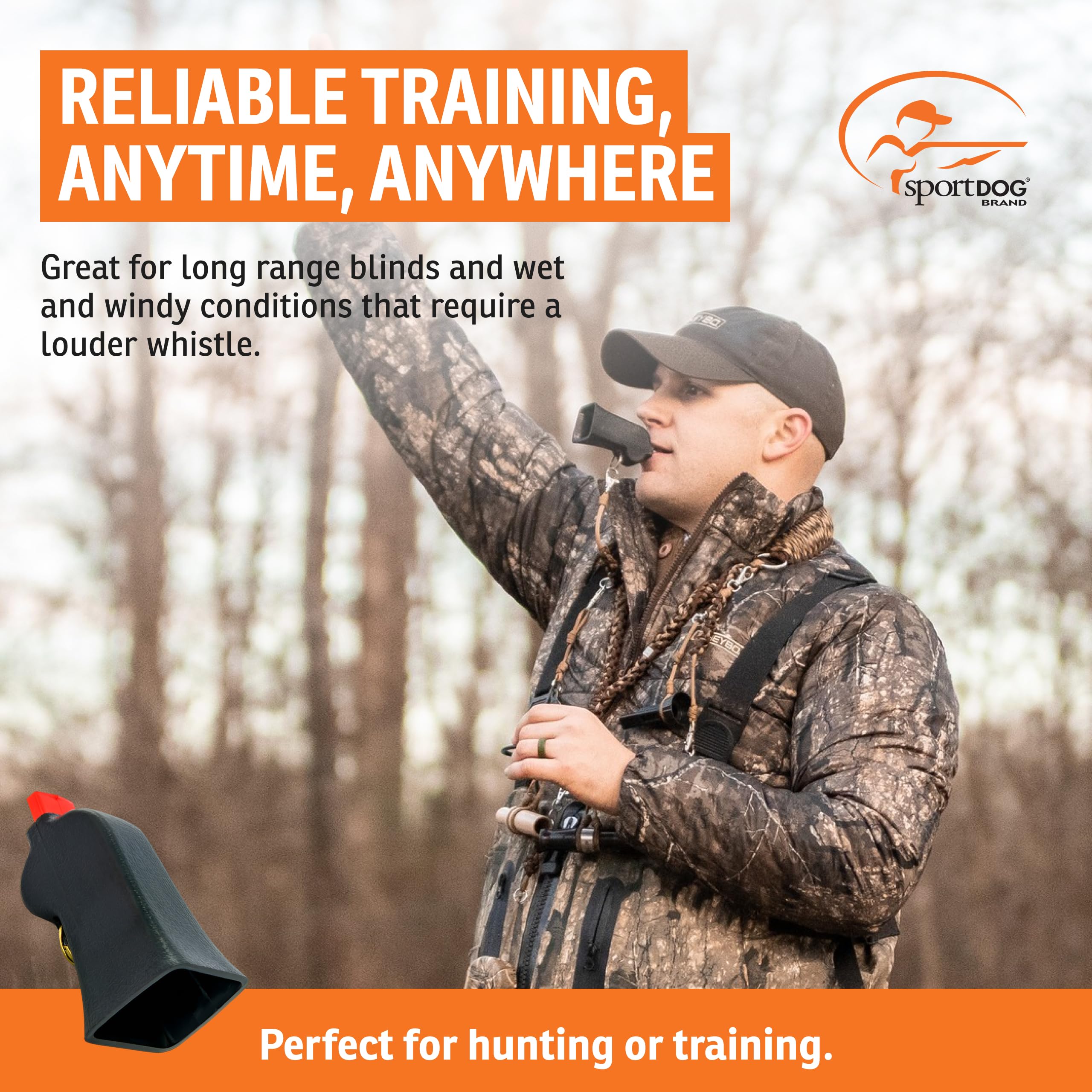 SportDOG Roy Gonia Mega Whistle gros plan de l'embouchure pour un souffle facile