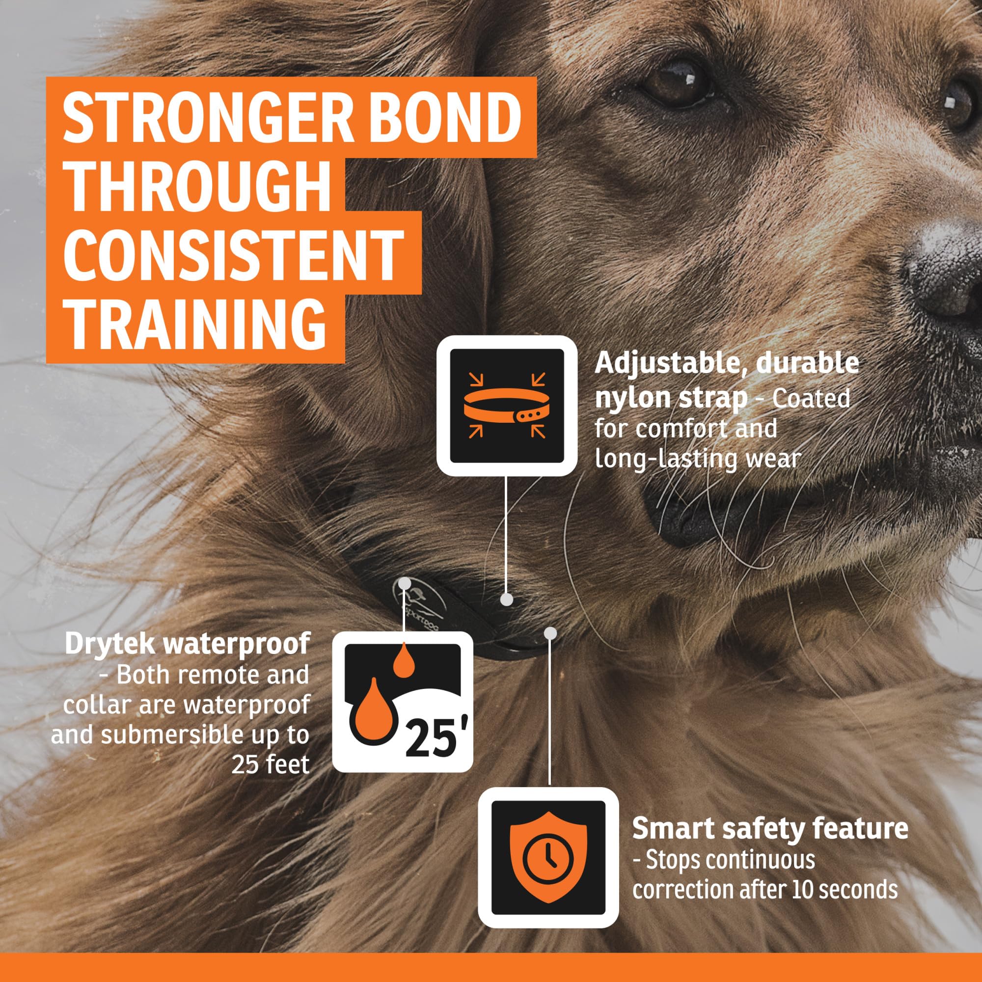 SportDOG détail du matériau DryTek assurant durabilité et étanchéité