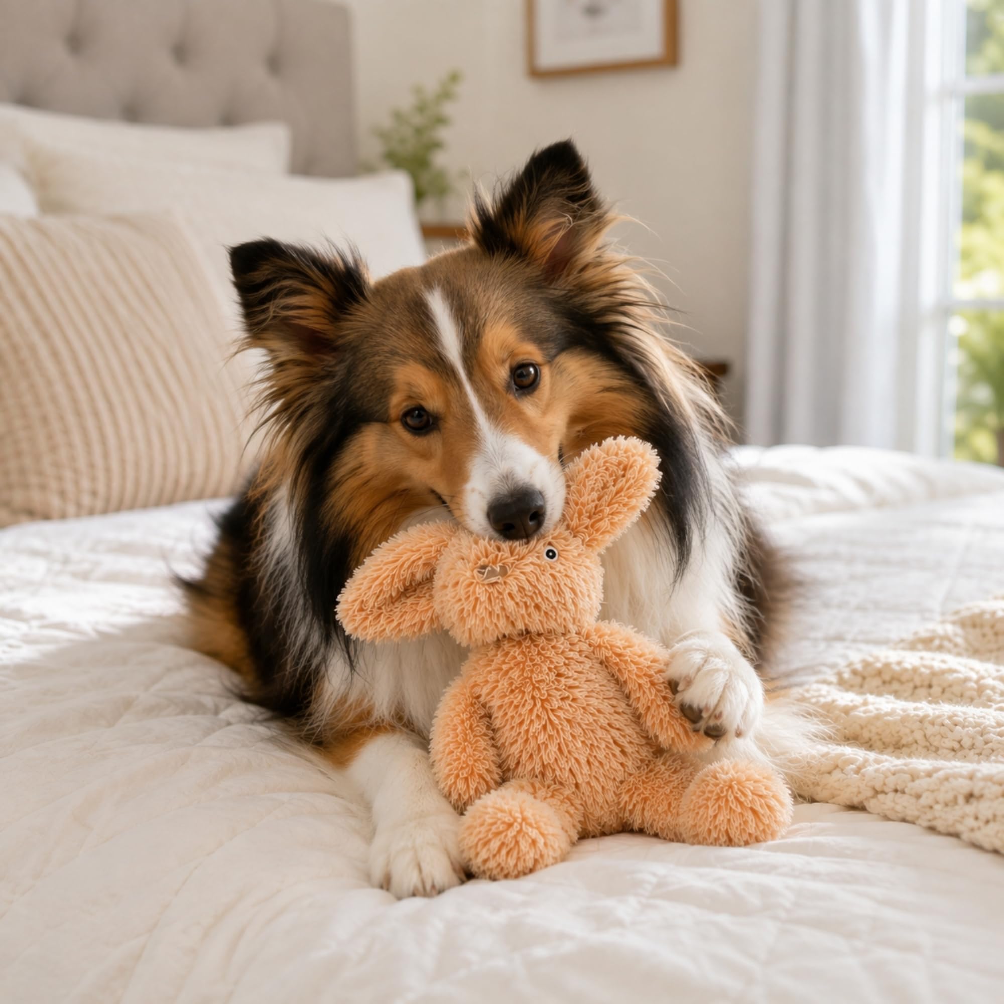 SPOT chiot tenant la peluche pour apaisement et jeu doux