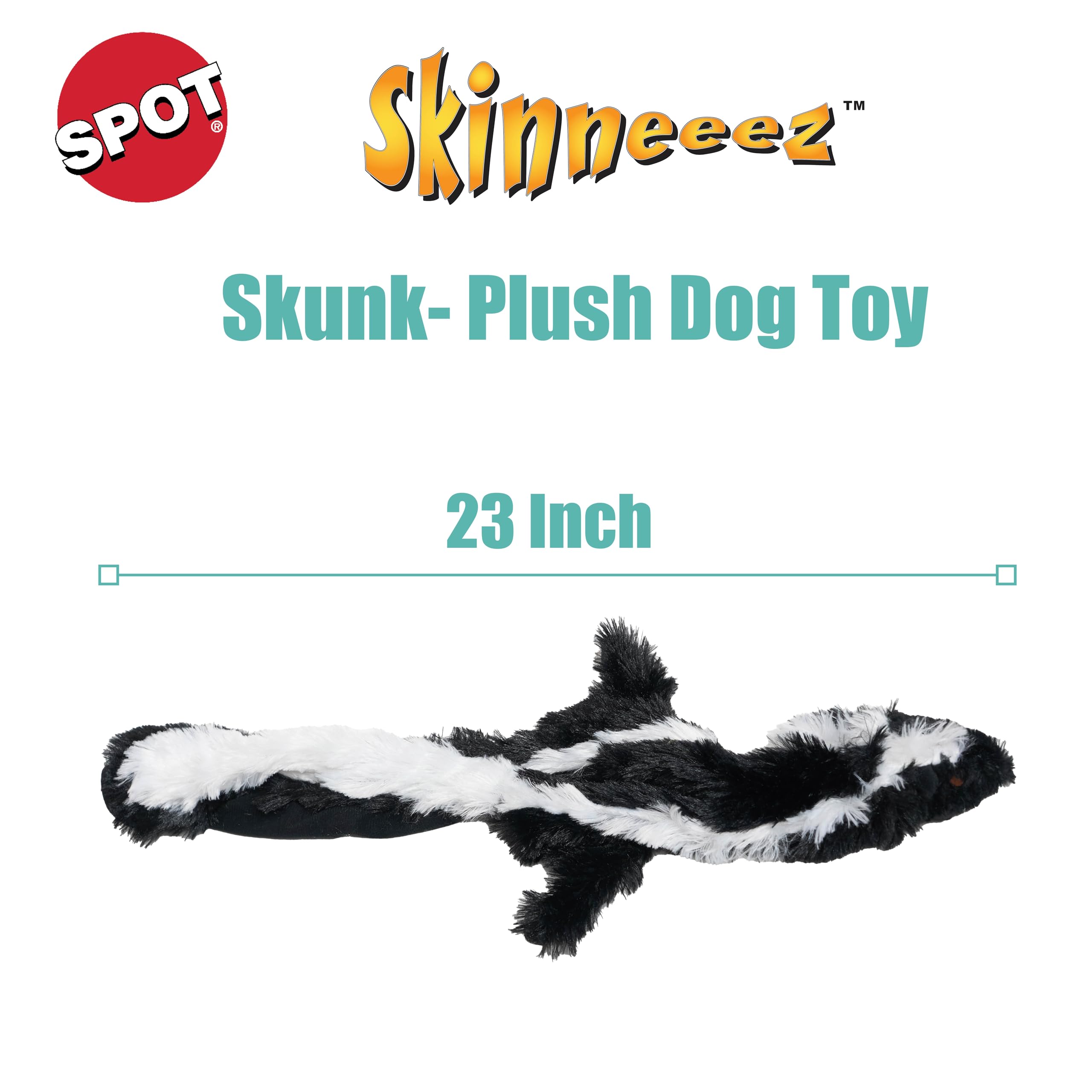SPOT Skinneeez Skunk profil entier illustrant longueur 23 pouces utile pour jeux
