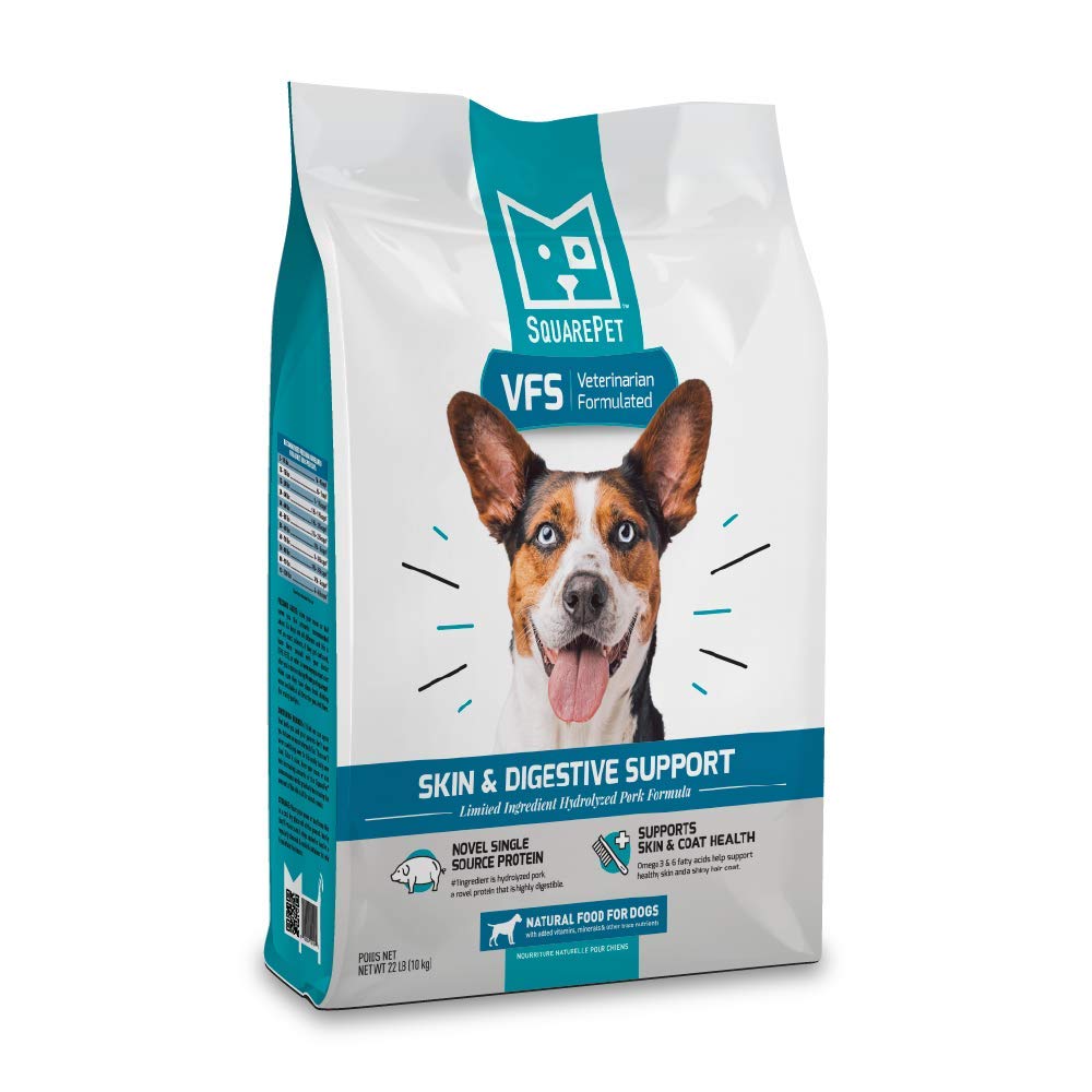 SquarePet emballage avant montrant la formule pour peau et digestion, rassure propriétaire