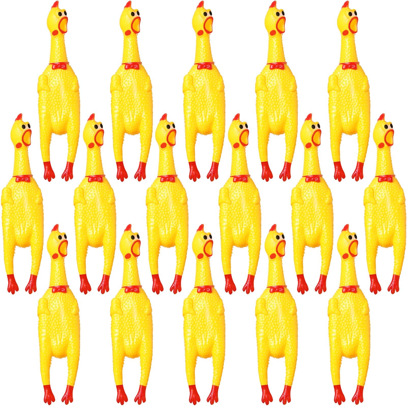Sratte poulet pack avant montrant 16 jouets jaunes pour fêtes