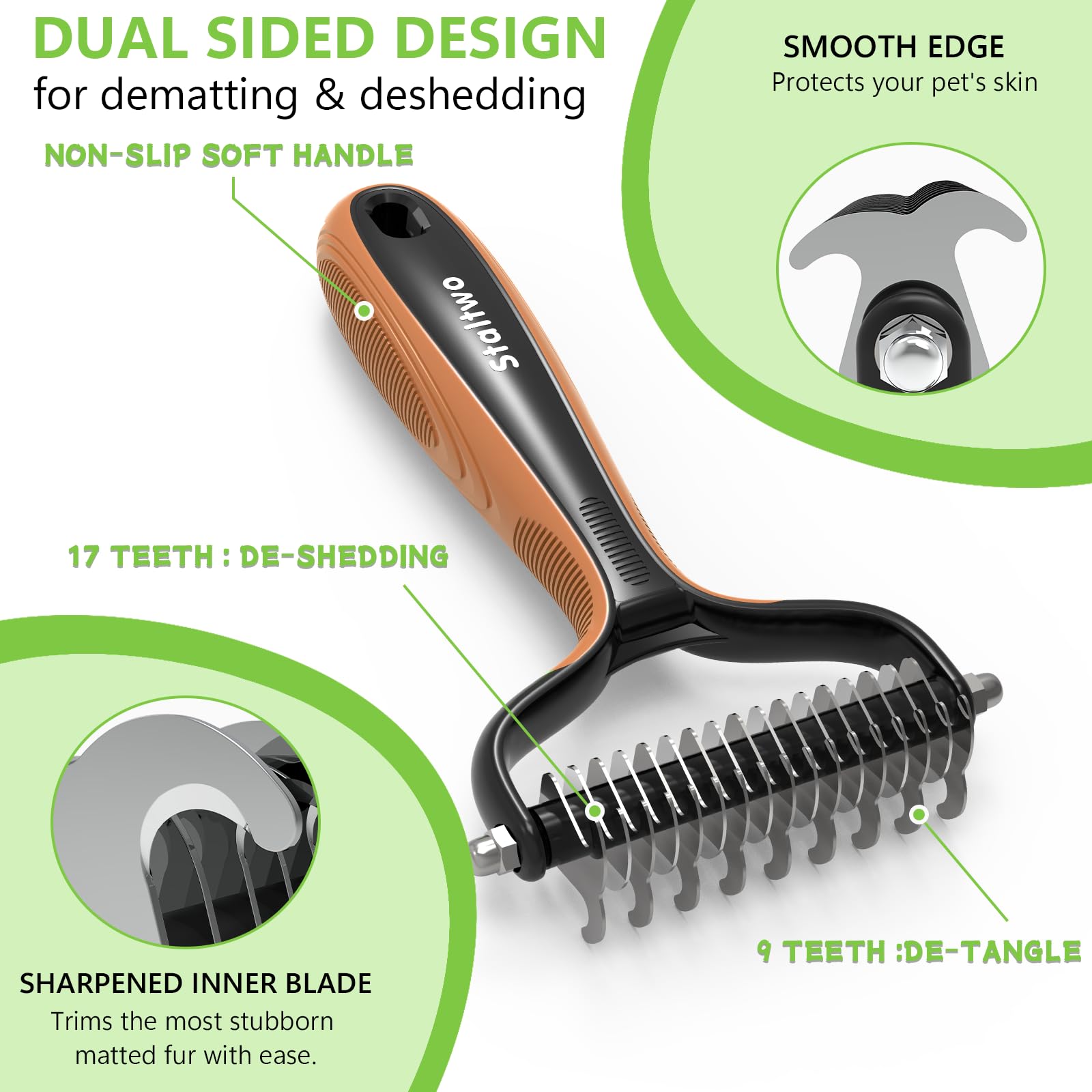 STALTWO brosse en action sur chien, réduit les nœuds et les poils morts