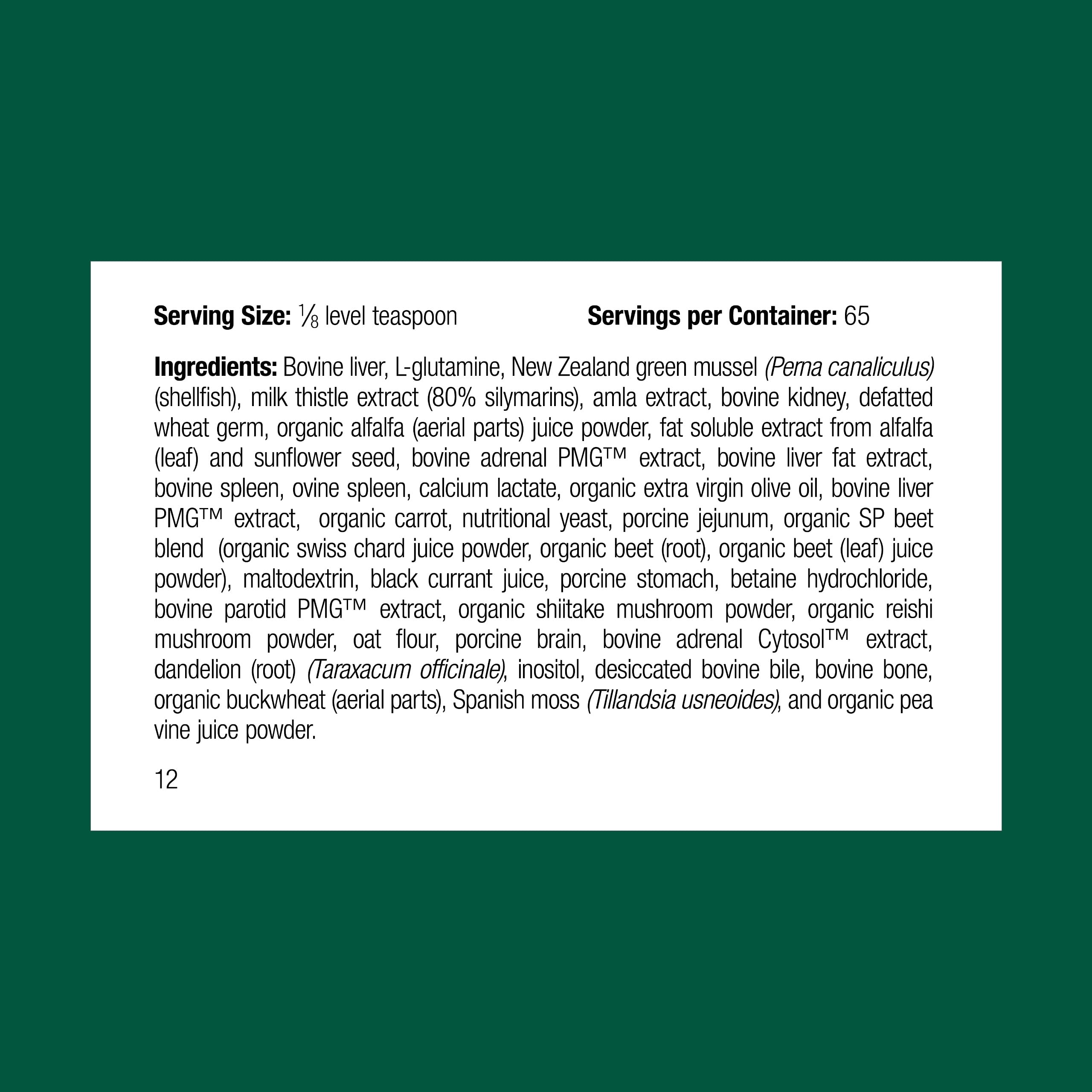 Standard Process poudre Canine Dermal Support gros plan montrant texture fine utile