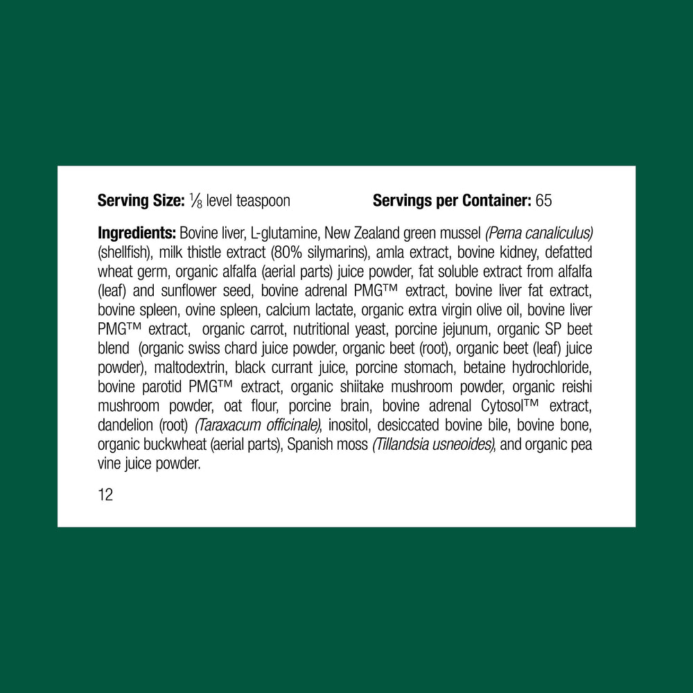 Standard Process poudre Canine Dermal Support gros plan montrant texture fine utile