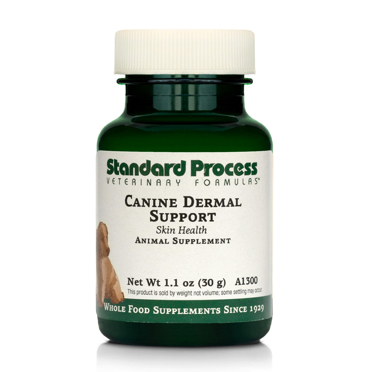 Standard Process pot Canine Dermal Support vu de face pour identification rapide
