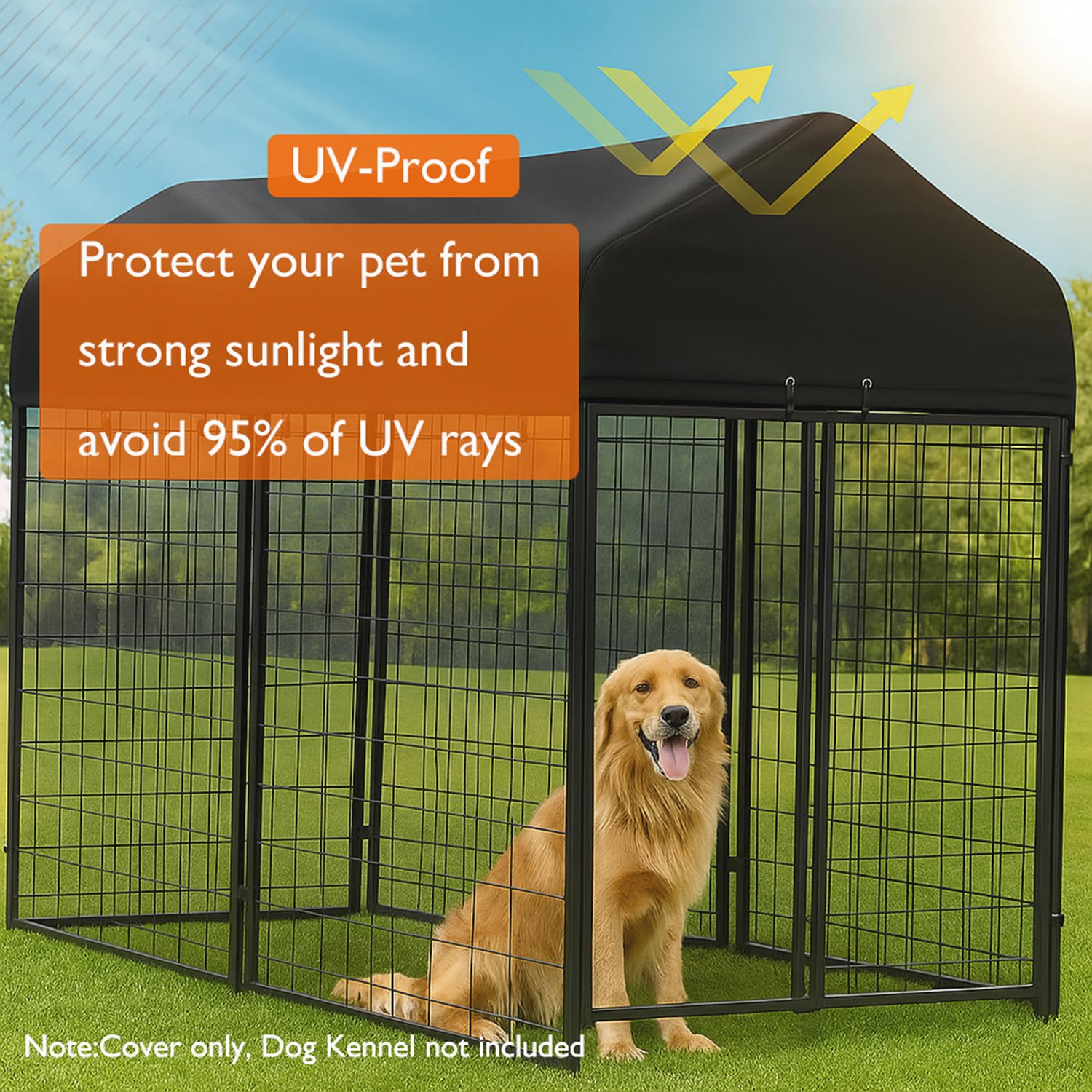 STAYDEN housse installée sur cage en extérieur illustrant protection solaire