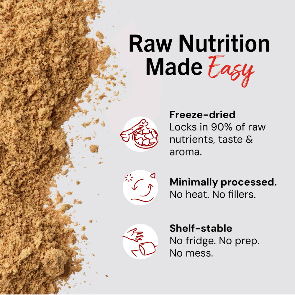 Stella & Chewy's produit à côté d'une règle pour échelle, indique portion