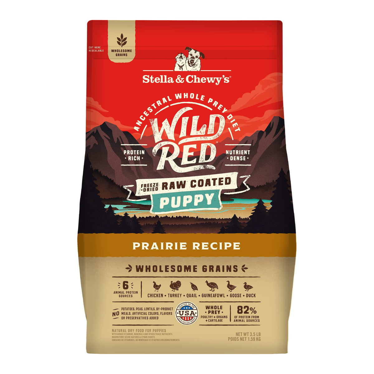 Stella & Chewy's emballage avant Wild Red Puppy montrant qualité et origine