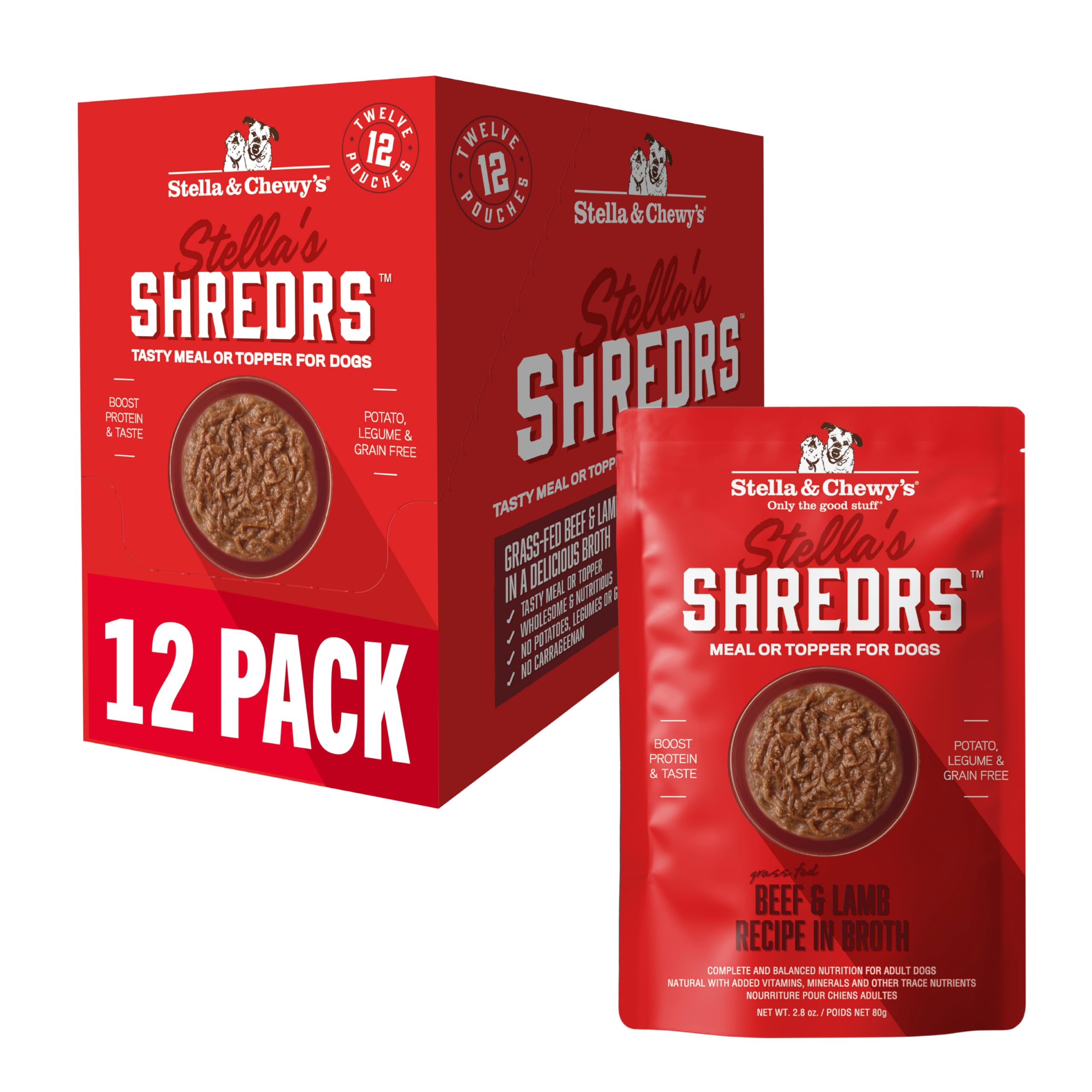 Stella & Chewy's emballage avant montrant sachets pratiques et portionnés