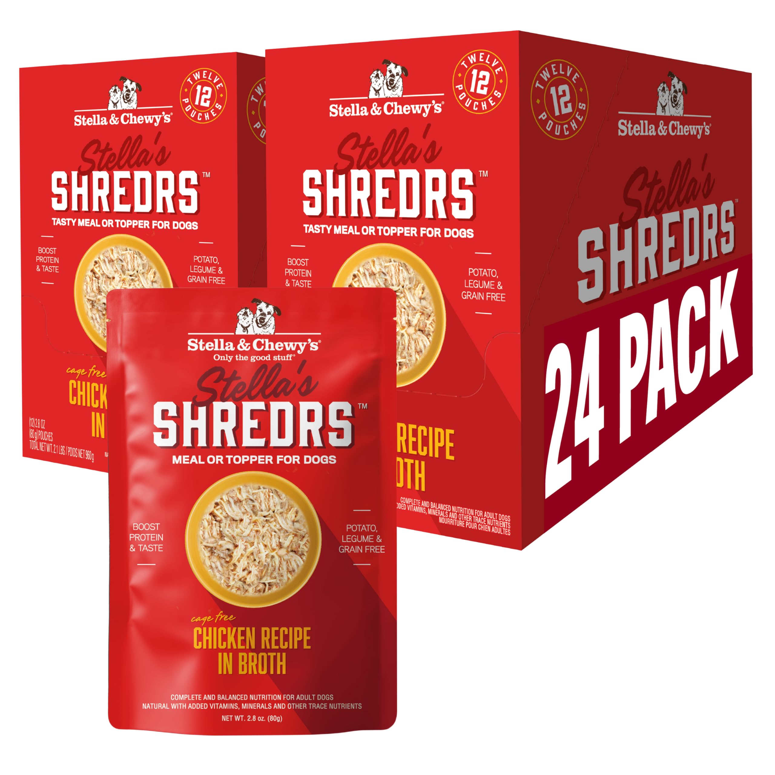 Stella & Chewy's paquet avant montrant 24 pochettes, praticité pour repas