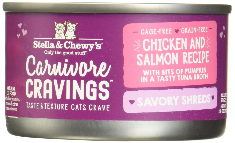 Stella & Chewy's poulet et saumon illustrant ingrédients responsables et protéine