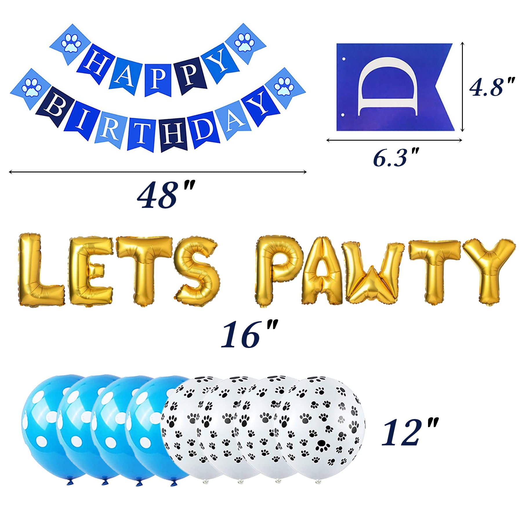 STMK LETS PAWTY lettres ballon bleu et doré, impact visuel pour photo