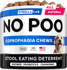 STRELLALAB emballage des No Poo Chews montrant l'utilisation et la confiance