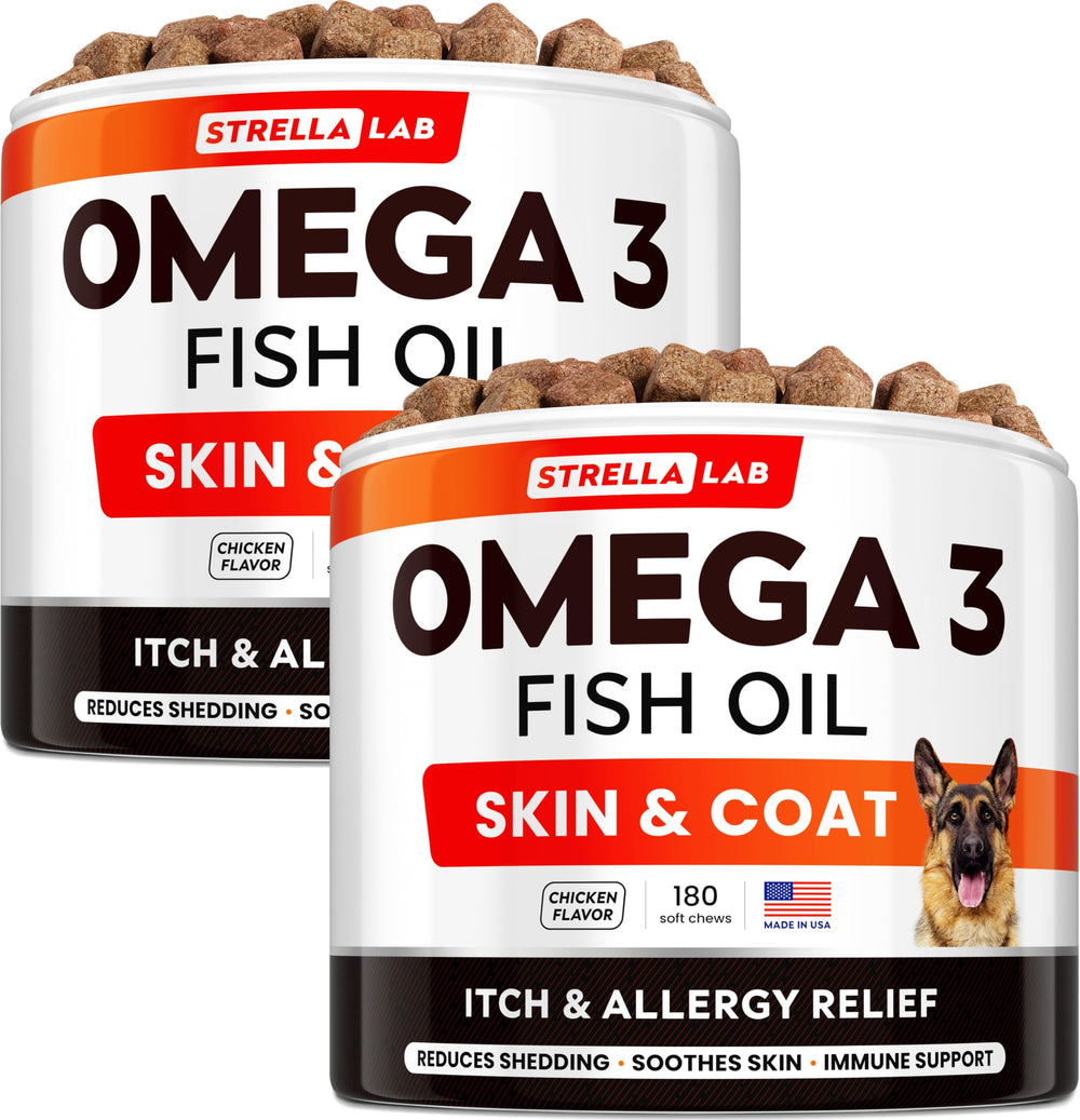 STRELLALAB emballage avant mettant en valeur les bénéfices peau et pelage