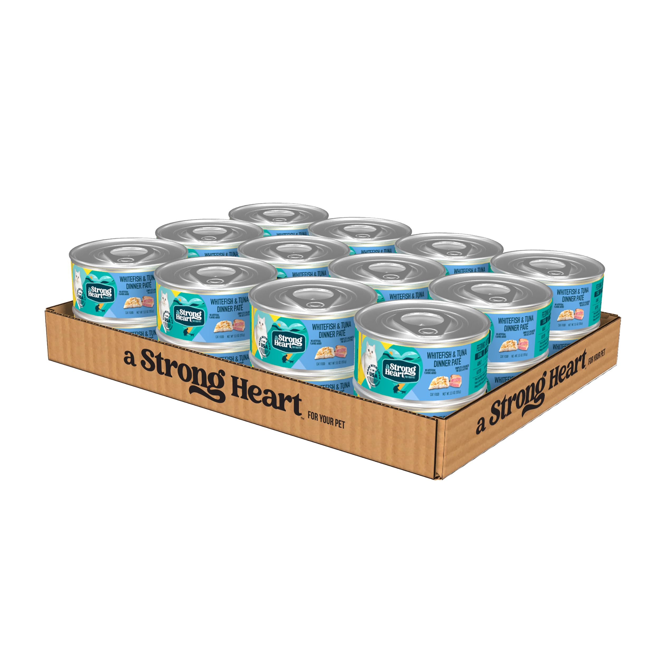 Strongheart boîte face avant montrant variétés et bénéfice appétence