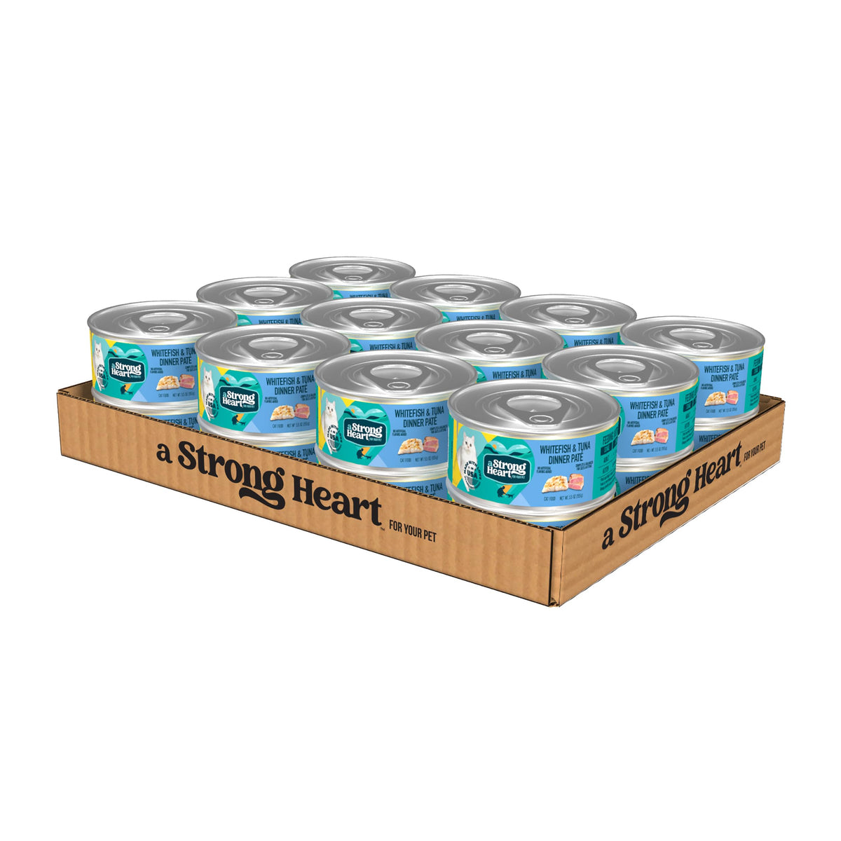 Strongheart boîte face avant montrant variétés et bénéfice appétence