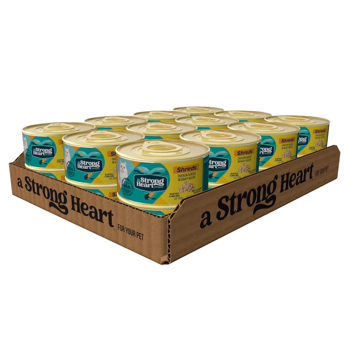 Strongheart boîte face montrant poulet effiloché, appétence augmentée