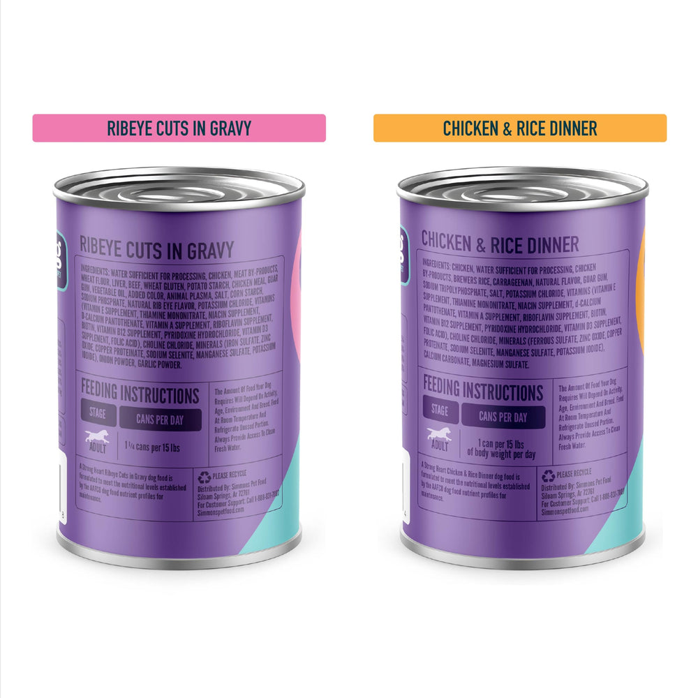 Strongheart conserve Chicken & Rice ouverte montrant texture hachée savoureuse