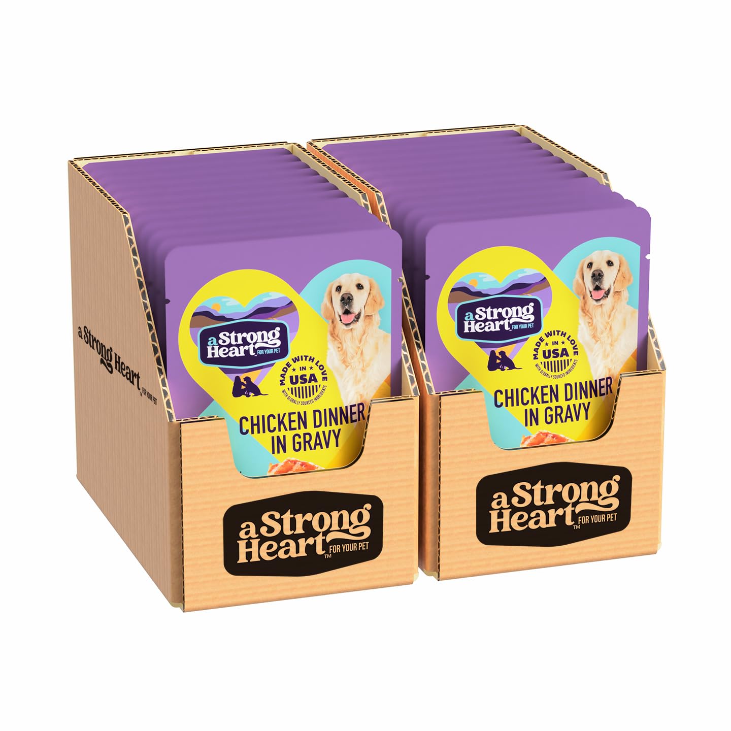 Strongheart emballage avant montrant le lot de 24 sachets et praticité