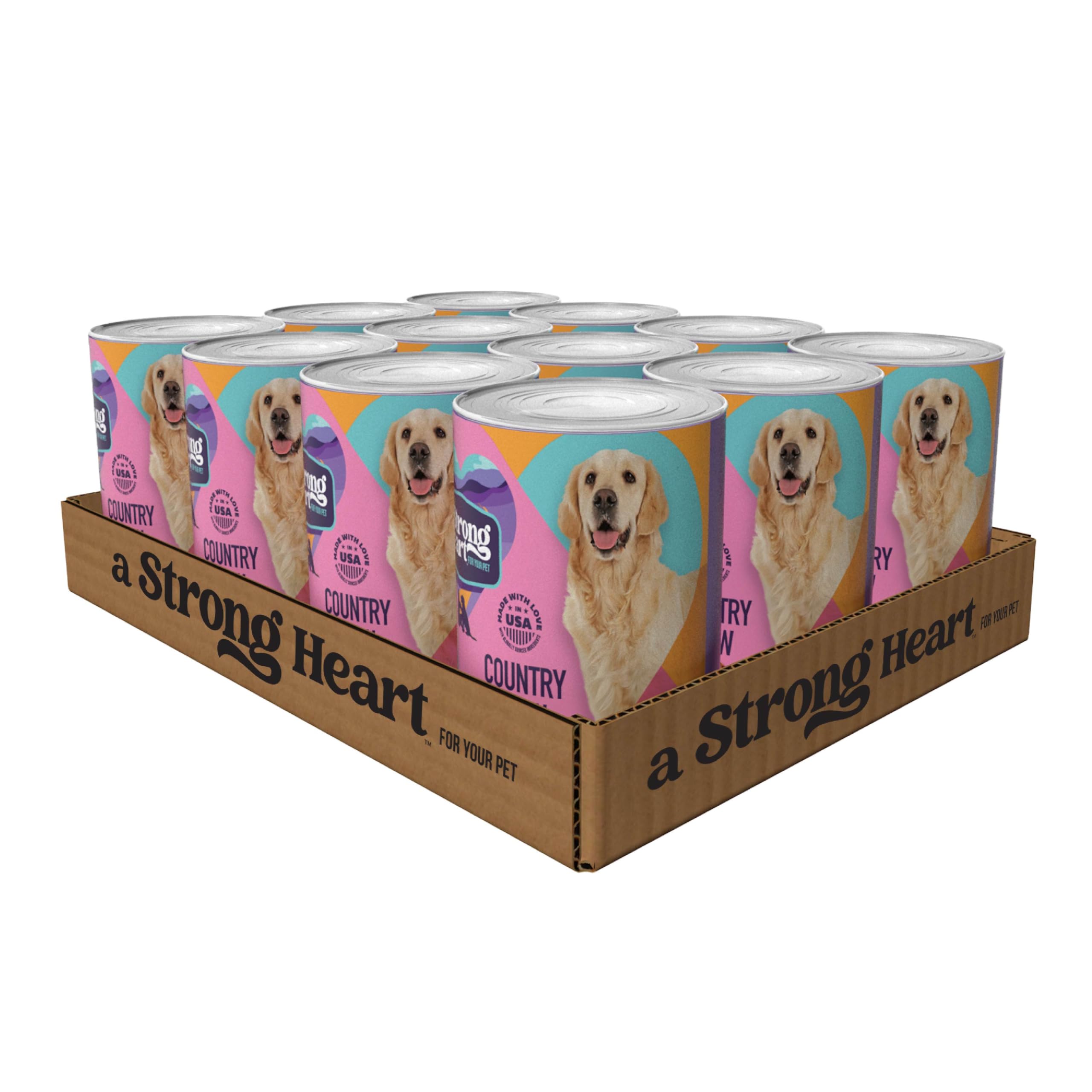 Strongheart boîte face montrant le ragoût complet et l’appétence