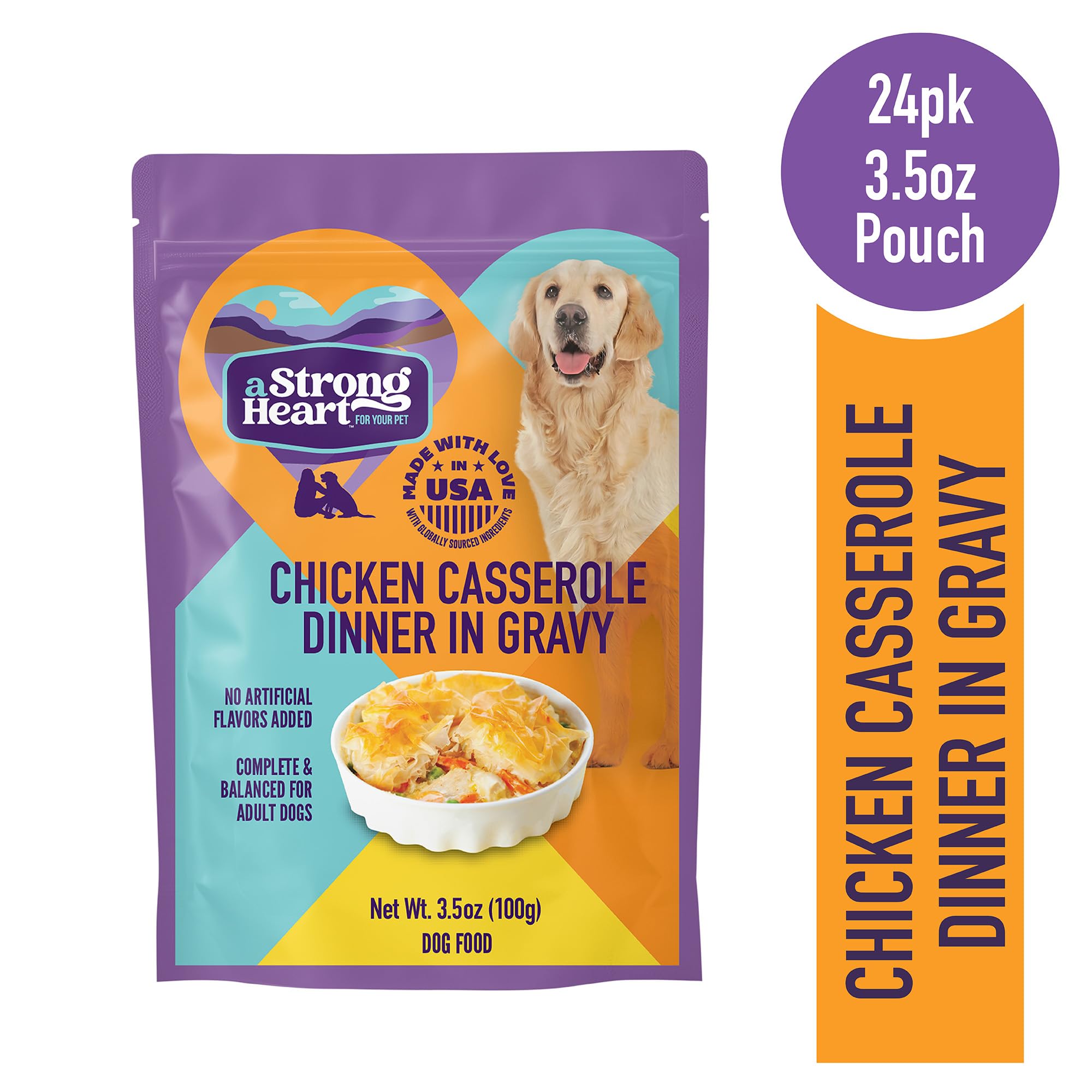 Strongheart sachet ouvert affichant morceaux de poulet et sauce bénéfique
