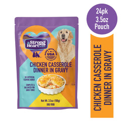 Strongheart sachet ouvert affichant morceaux de poulet et sauce bénéfique