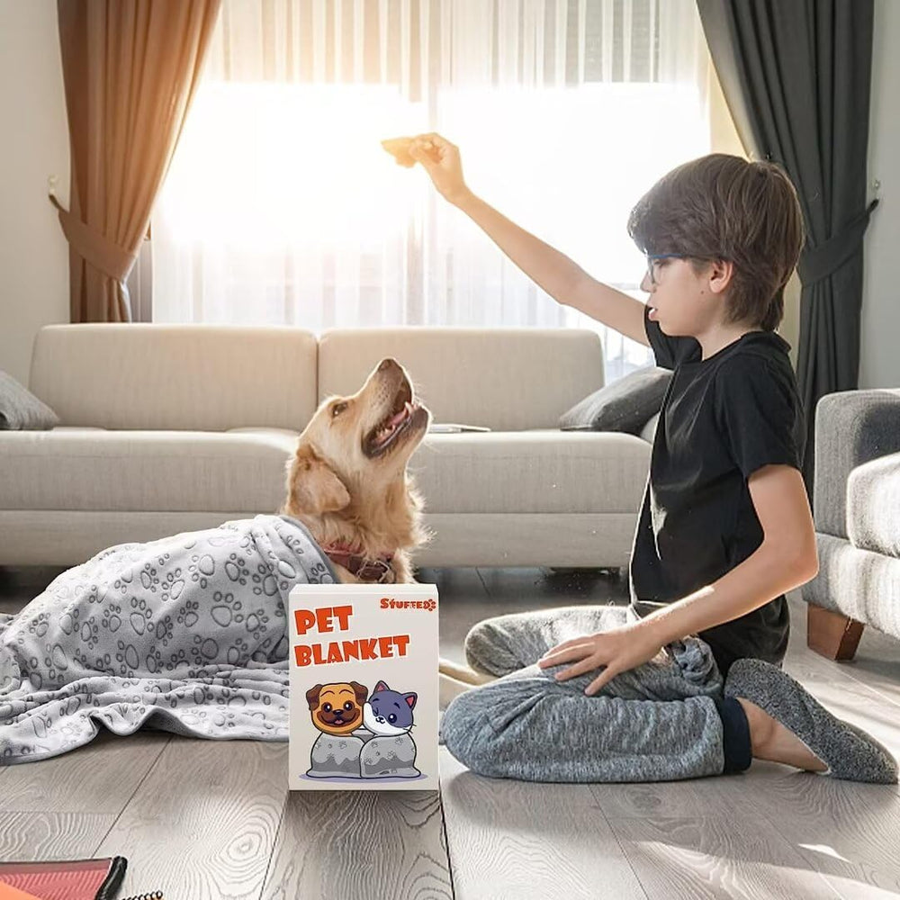 Stuffed chien allongé sur canapé protégé et propre