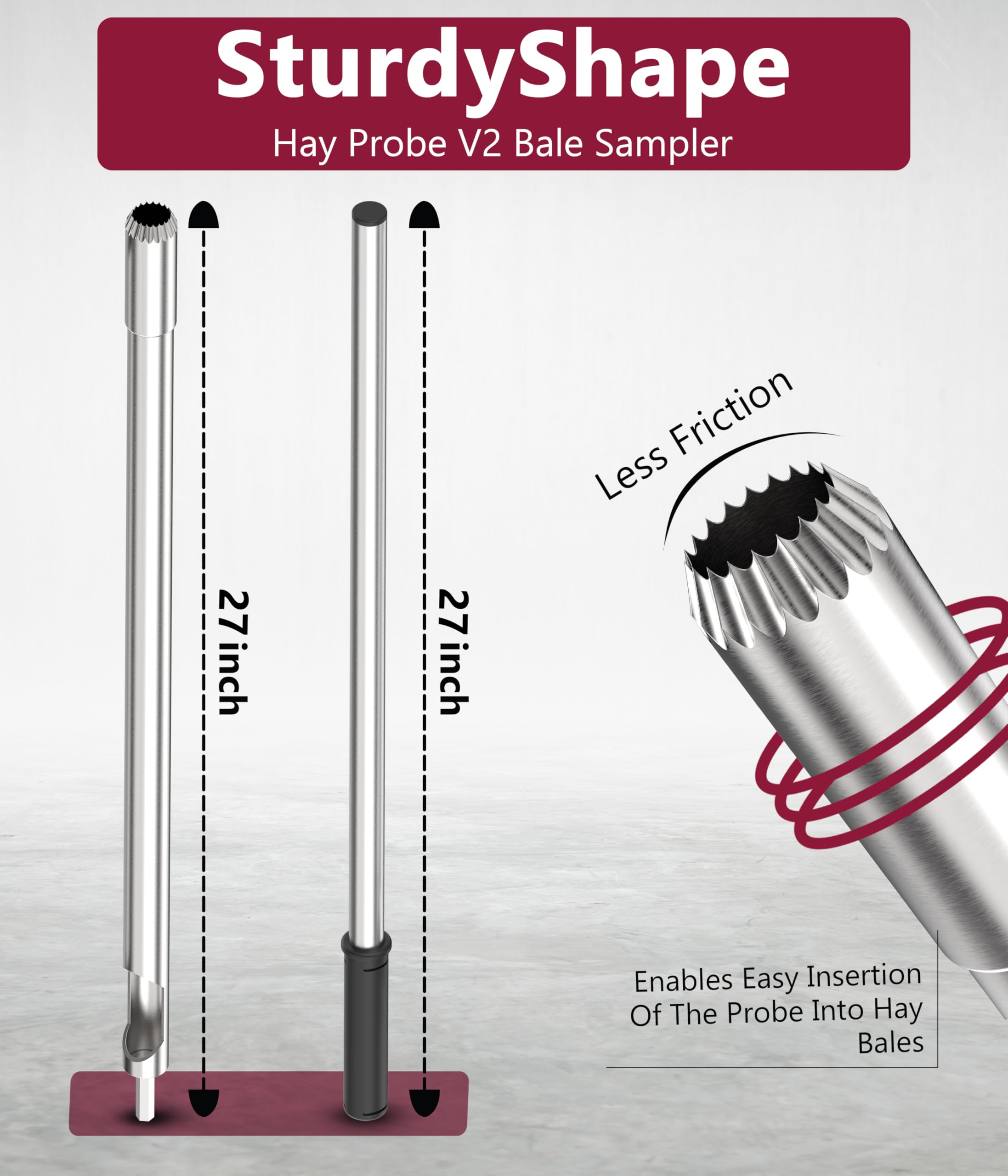 SturdyShape comparaison de taille 27 pouces à côté d'une règle, indiquant longueur adéquate