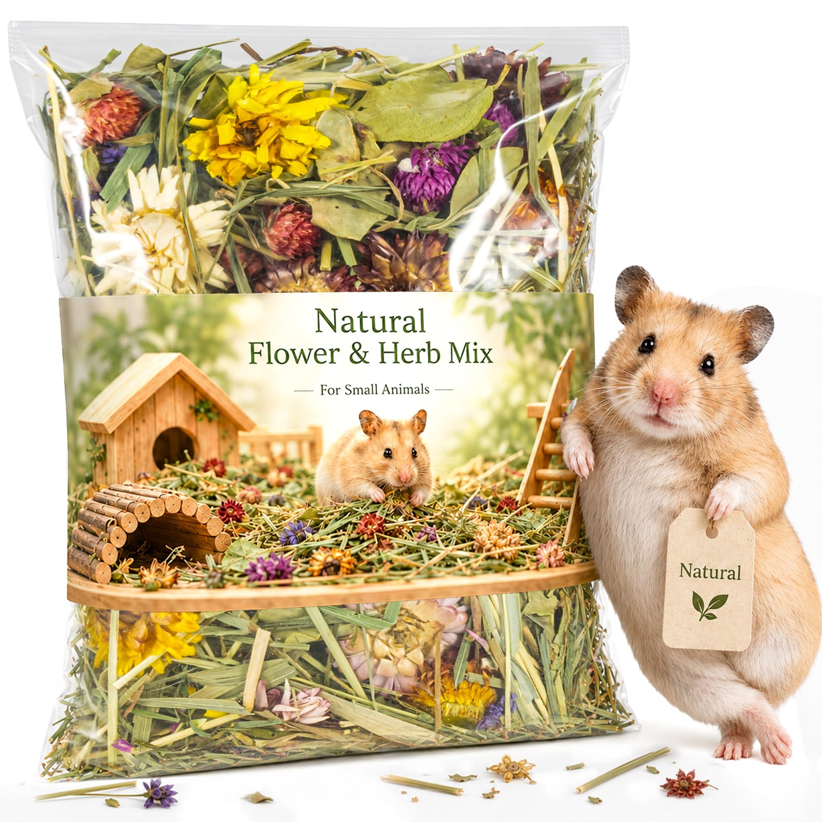 Sukh emballage avant montrant fleurs et herbes, aspect naturel