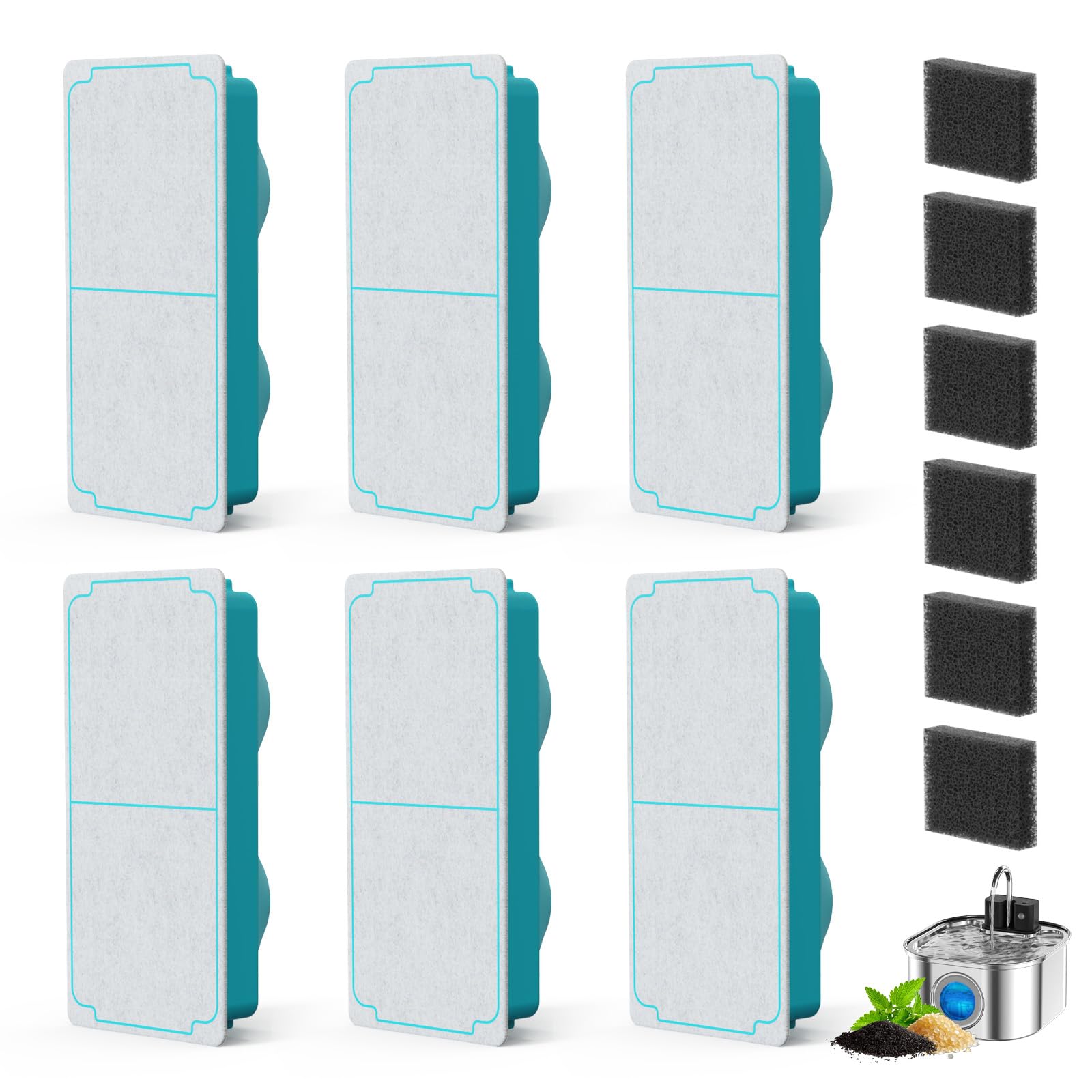 SUKIPAW pack avant montrant 6 filtres et 6 éponges, solution économique