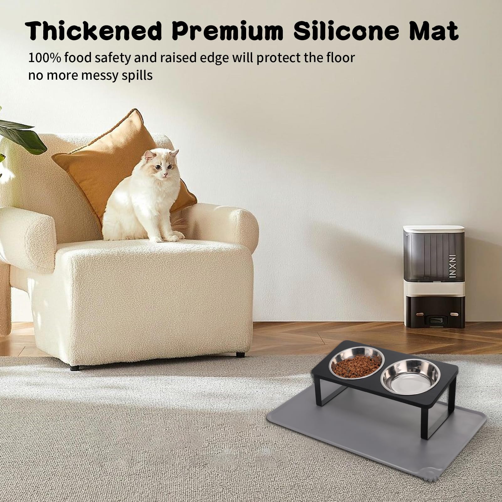 Summark tapis silicone sous gamelles, empêche les miettes et éclaboussures