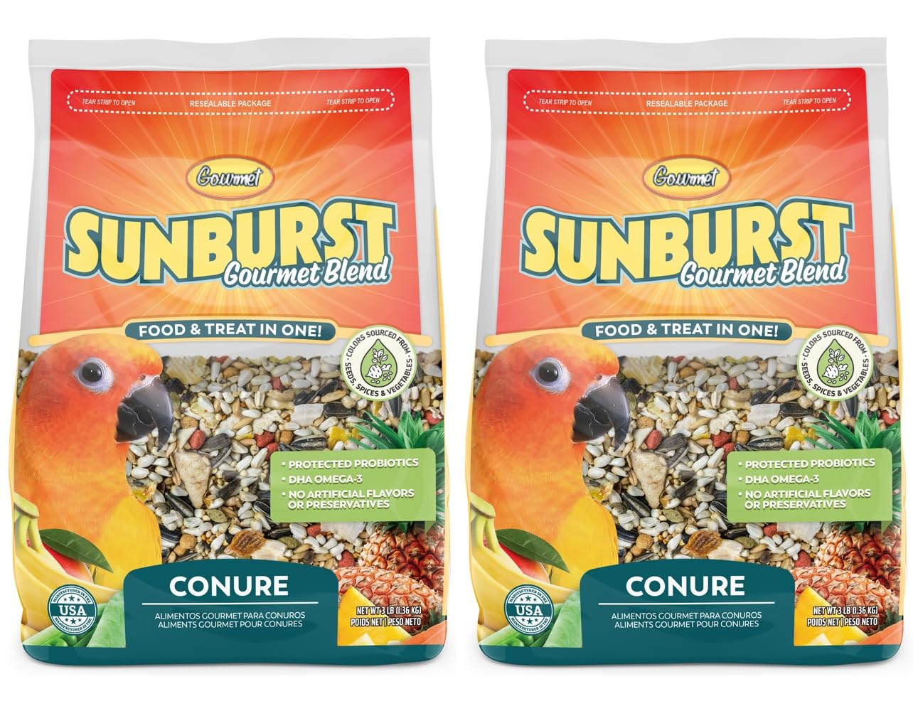 Sunburst emballage avant montrant marque et bénéfices naturels