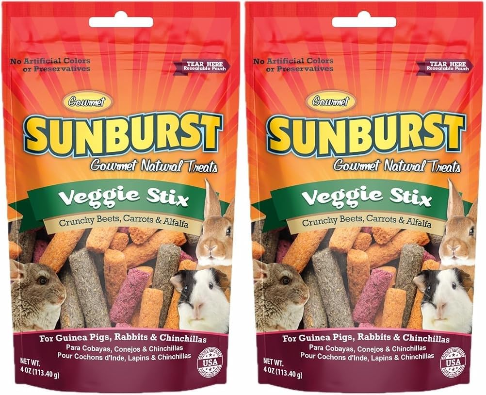 Sunburst Veggie Stix emballage avant montrant lot de 2 et information produit bénéfice appétence