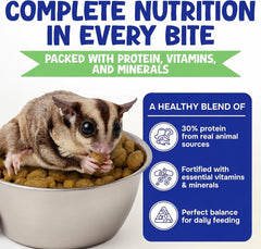 Suncoast Sugar Gliders gros plan sur granulés fruités montrant appétence et texture
