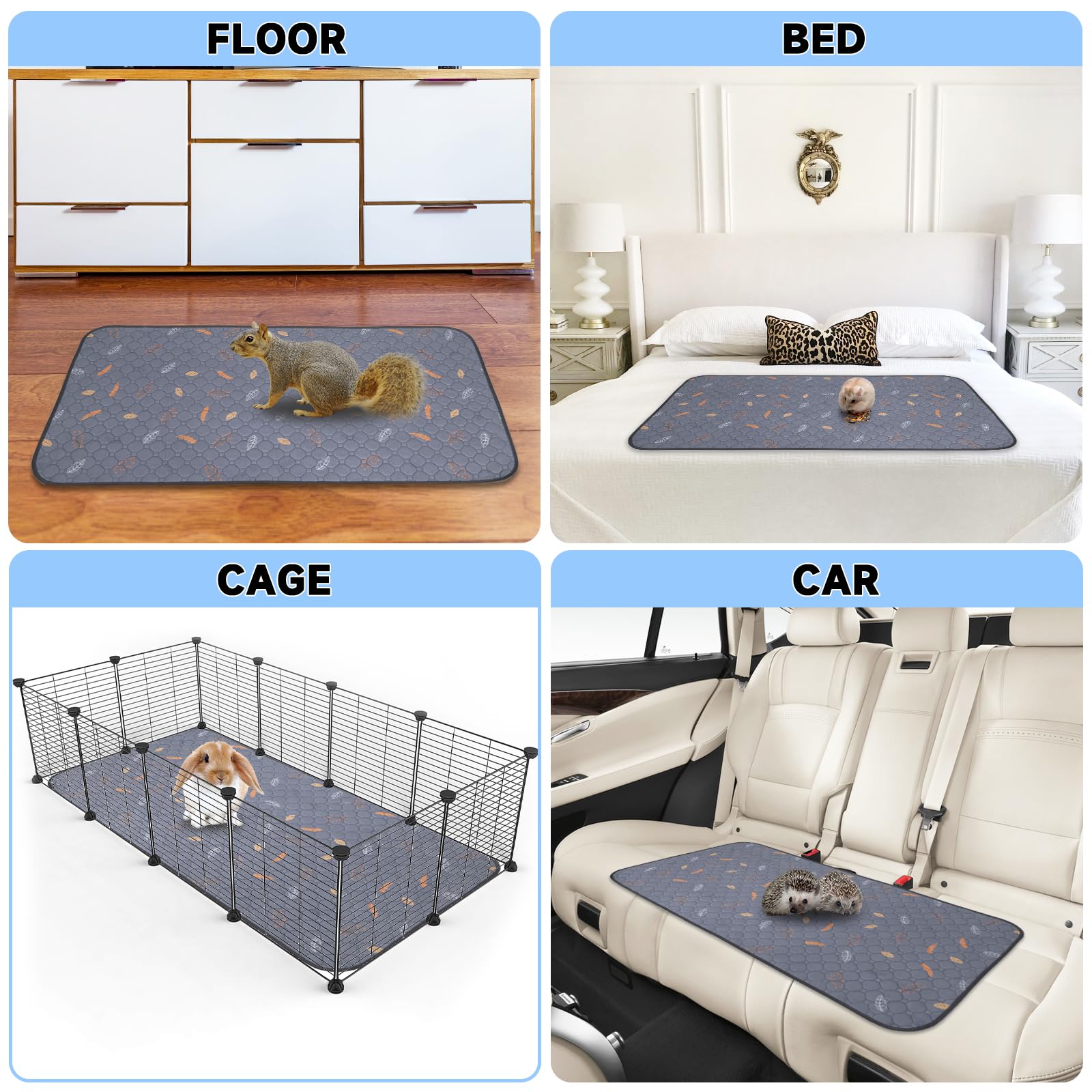 Sunheir tapis posé dans cage avec cochon d'inde, confort et propreté