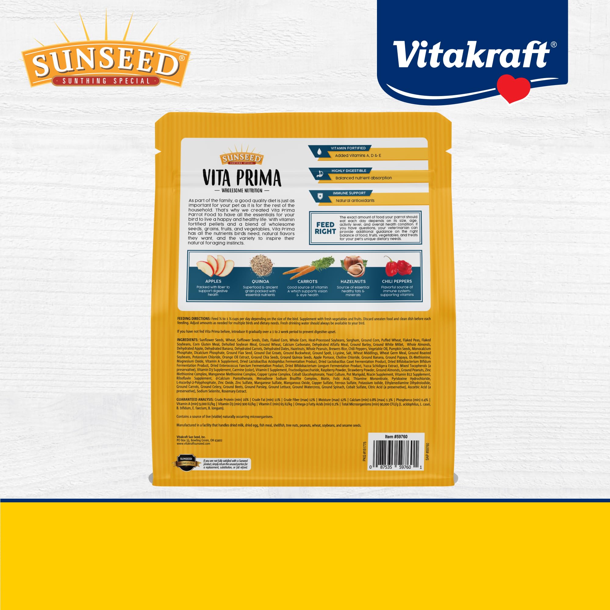 Sunseed sac 4 lb à côté d'un objet pour comparaison d'échelle pratique